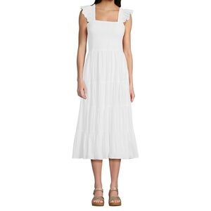 Lands’ End Women’s Dobby Smocked Ruffle Cotton Lined Tiered Dress Pockets2X NWOT
